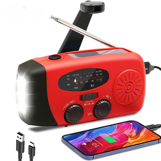 Noodradio+ NL & BE - met Zaklamp op zonne-energie & opwindbaar